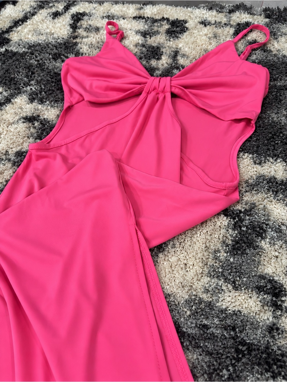 Ambiance Hot Pink Cutout Slip Dress with Front Knot - Picture 4 of 5